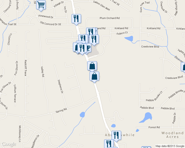 map of restaurants, bars, coffee shops, grocery stores, and more near 3802 Salem Road in Covington