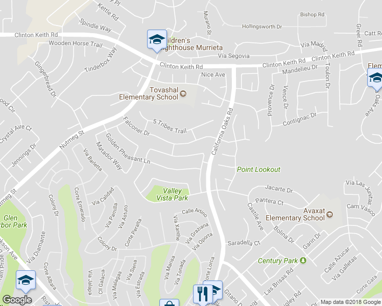 map of restaurants, bars, coffee shops, grocery stores, and more near 24102 Crowned Partridge Lane in Murrieta