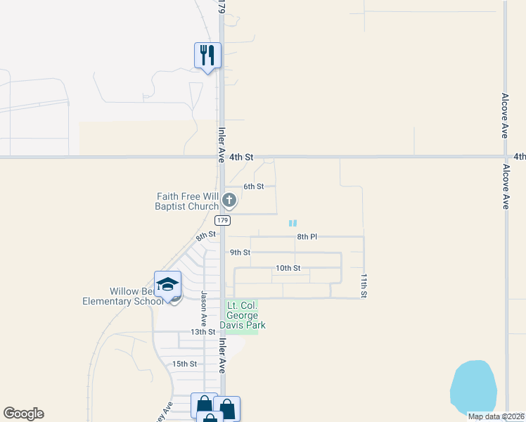 map of restaurants, bars, coffee shops, grocery stores, and more near Hall Avenue in Lubbock