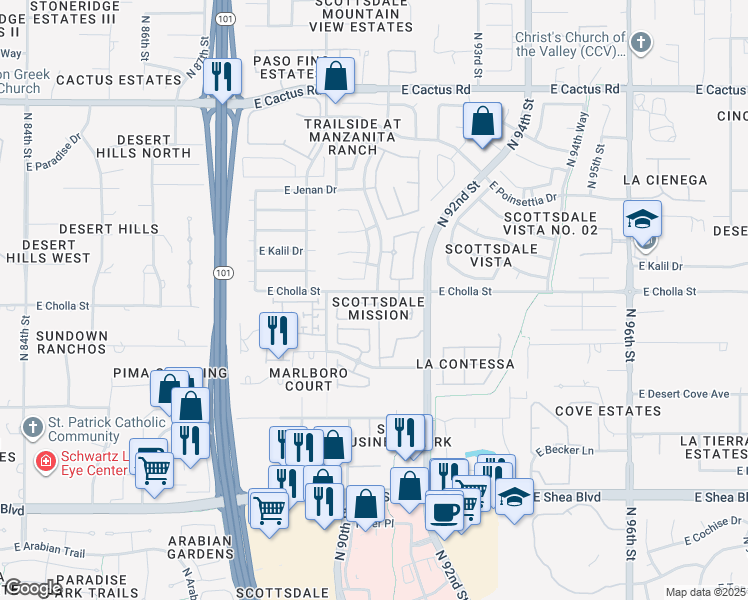 map of restaurants, bars, coffee shops, grocery stores, and more near 11260 North 92nd Street in Scottsdale