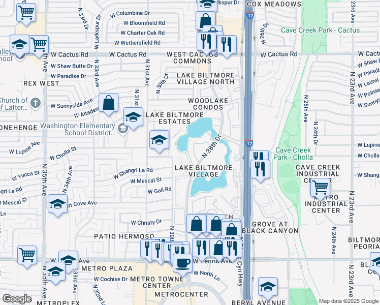 map of restaurants, bars, coffee shops, grocery stores, and more near 11036 North 28th Drive in Phoenix
