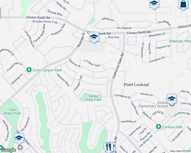 map of restaurants, bars, coffee shops, grocery stores, and more near 24066 Crowned Partridge Lane in Murrieta