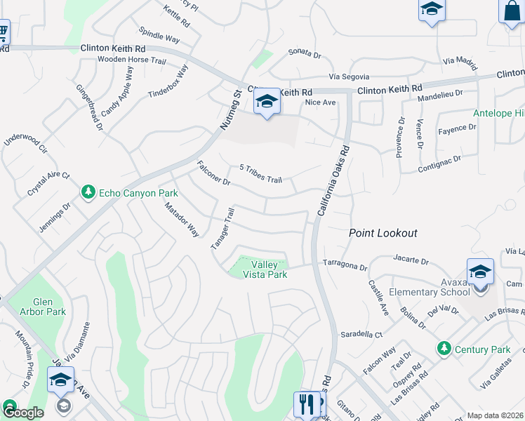 map of restaurants, bars, coffee shops, grocery stores, and more near 24066 Crowned Partridge Lane in Murrieta