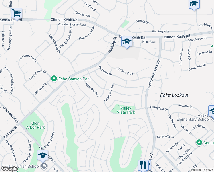 map of restaurants, bars, coffee shops, grocery stores, and more near 39976 Malacca Way in Murrieta
