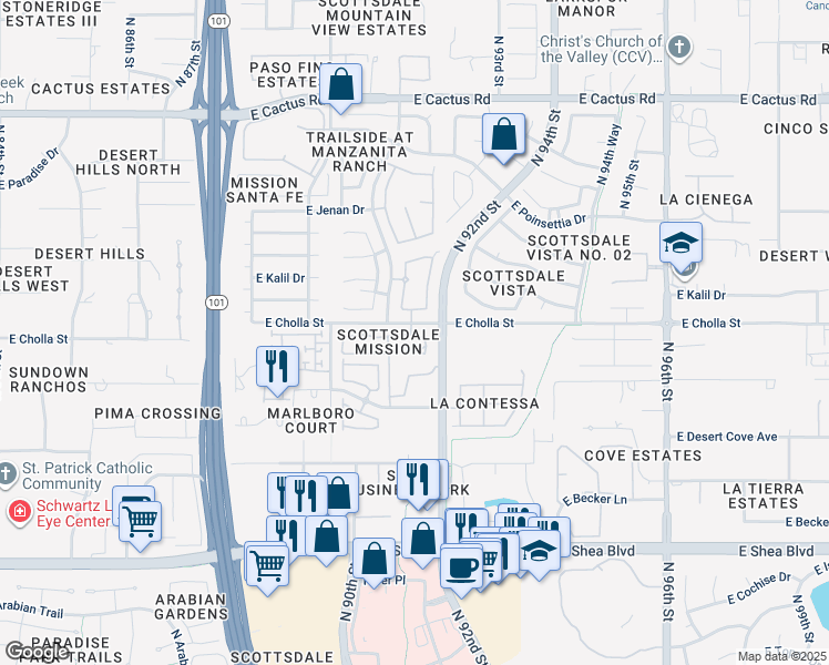 map of restaurants, bars, coffee shops, grocery stores, and more near 11260 North 92nd Street in Scottsdale