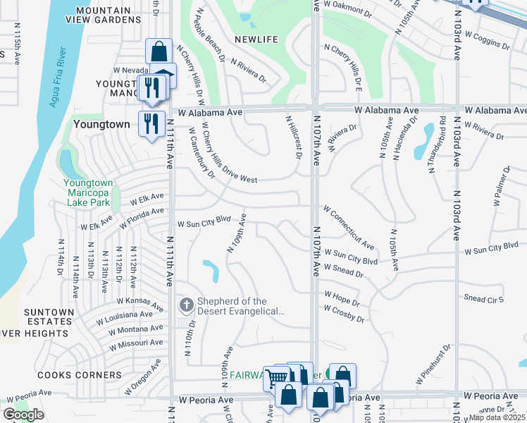 map of restaurants, bars, coffee shops, grocery stores, and more near 10825 West Connecticut Avenue in Sun City