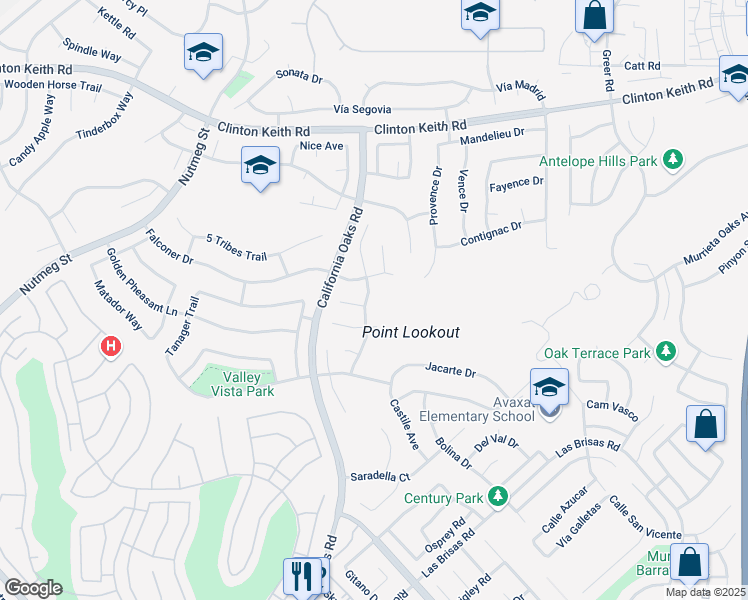 map of restaurants, bars, coffee shops, grocery stores, and more near 39450 Medina Court in Murrieta