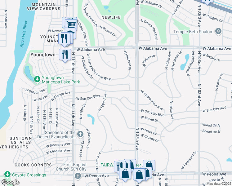 map of restaurants, bars, coffee shops, grocery stores, and more near 10819 West Connecticut Avenue in Sun City