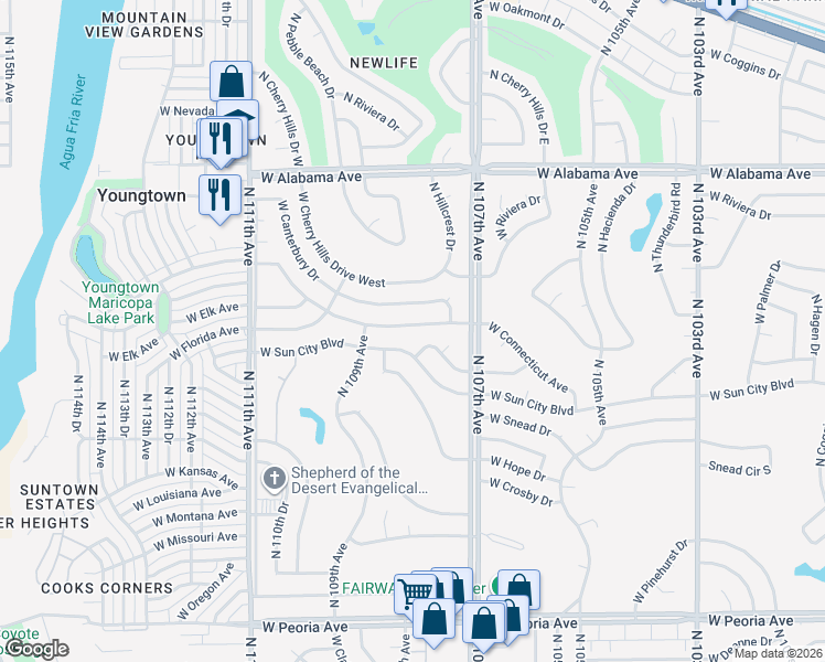 map of restaurants, bars, coffee shops, grocery stores, and more near 10825 West Connecticut Avenue in Sun City