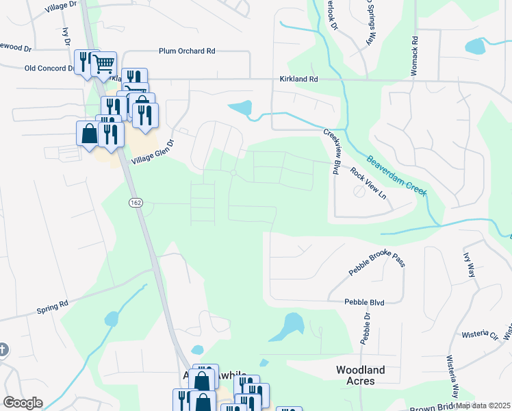 map of restaurants, bars, coffee shops, grocery stores, and more near 894 Pebble Boulevard in Covington