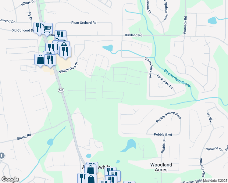 map of restaurants, bars, coffee shops, grocery stores, and more near 908 Pebble Boulevard in Covington