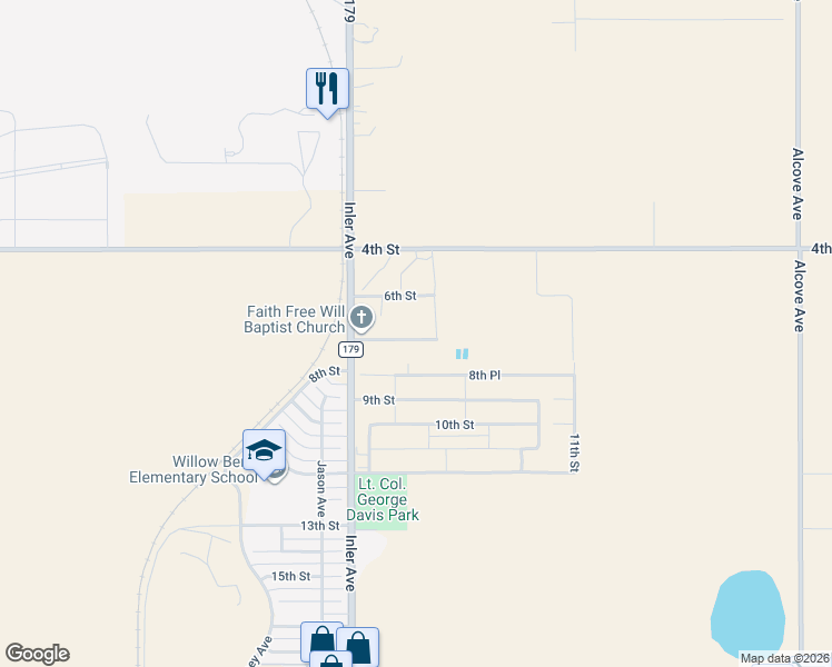 map of restaurants, bars, coffee shops, grocery stores, and more near Hall Avenue in Lubbock