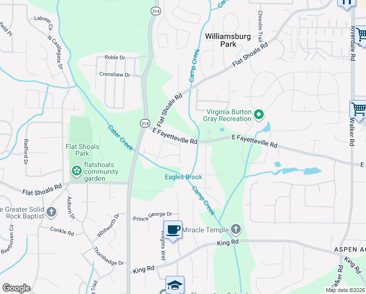 map of restaurants, bars, coffee shops, grocery stores, and more near 6084 Camden Forrest Cove in Riverdale