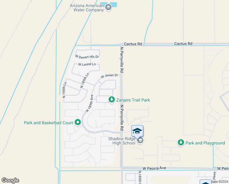map of restaurants, bars, coffee shops, grocery stores, and more near 11581 North 187th Drive in Surprise