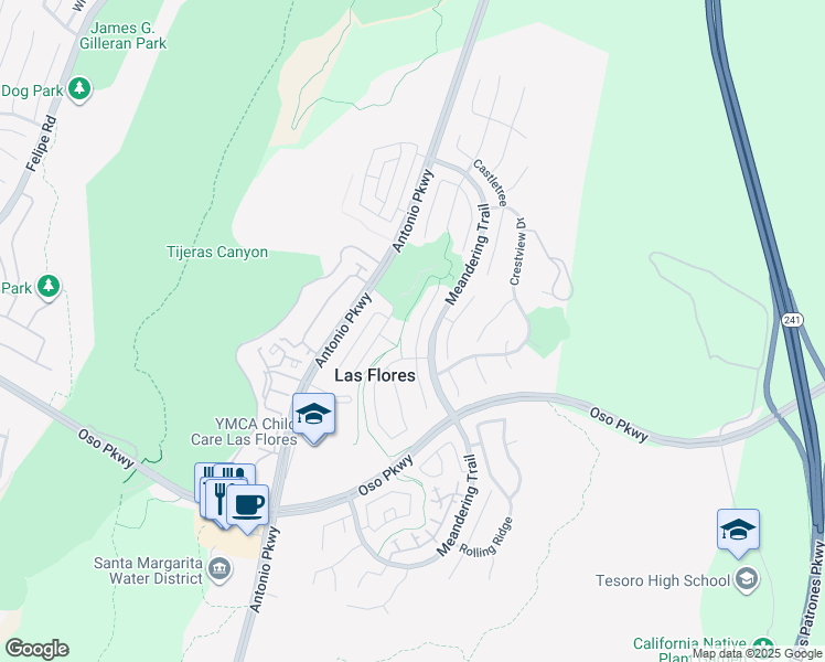 map of restaurants, bars, coffee shops, grocery stores, and more near 25 Ledgewood Drive in Rancho Santa Margarita