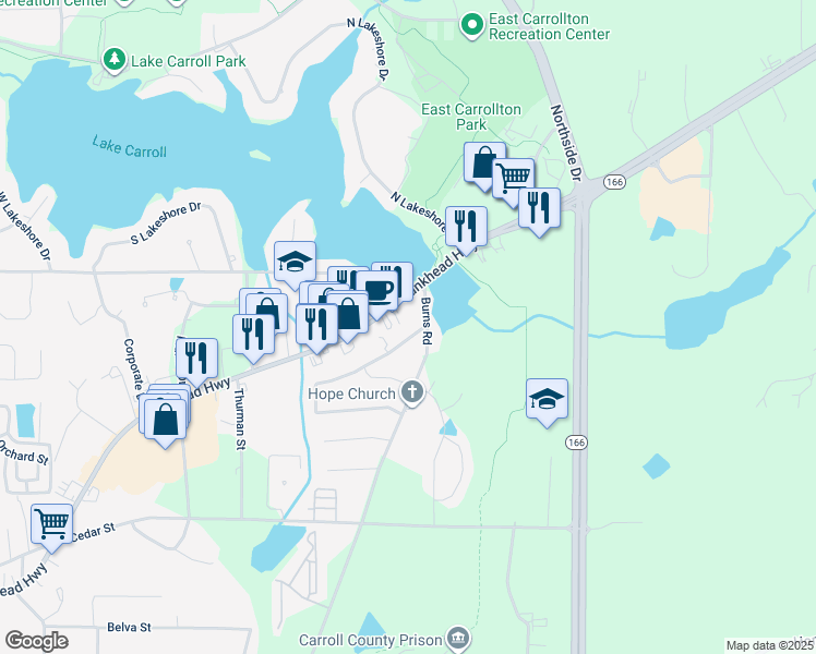map of restaurants, bars, coffee shops, grocery stores, and more near 903 Bankhead Highway in Carrollton