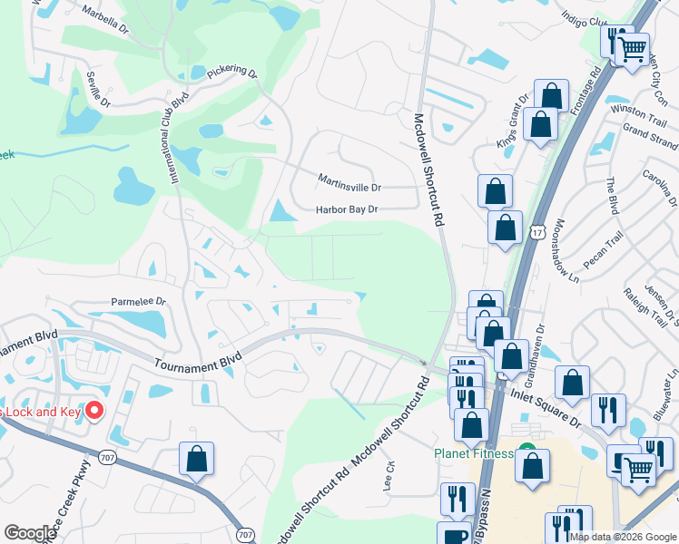 map of restaurants, bars, coffee shops, grocery stores, and more near 9835 Simonton Court in Murrells Inlet