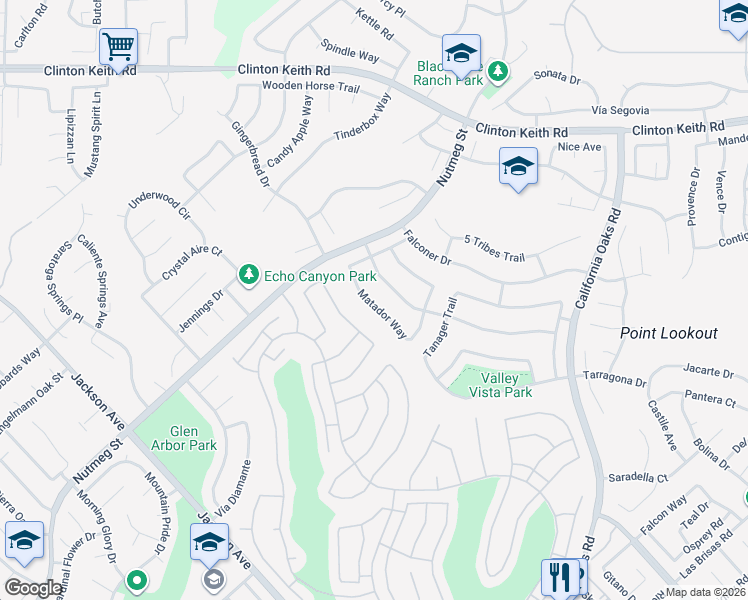 map of restaurants, bars, coffee shops, grocery stores, and more near 23832 Matador Way in Murrieta