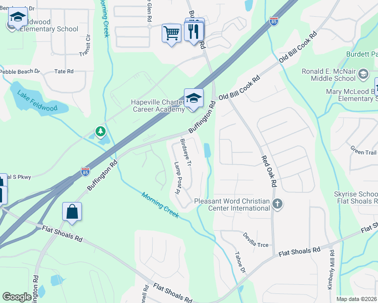 map of restaurants, bars, coffee shops, grocery stores, and more near 6012 Birdseye Tr in College Park