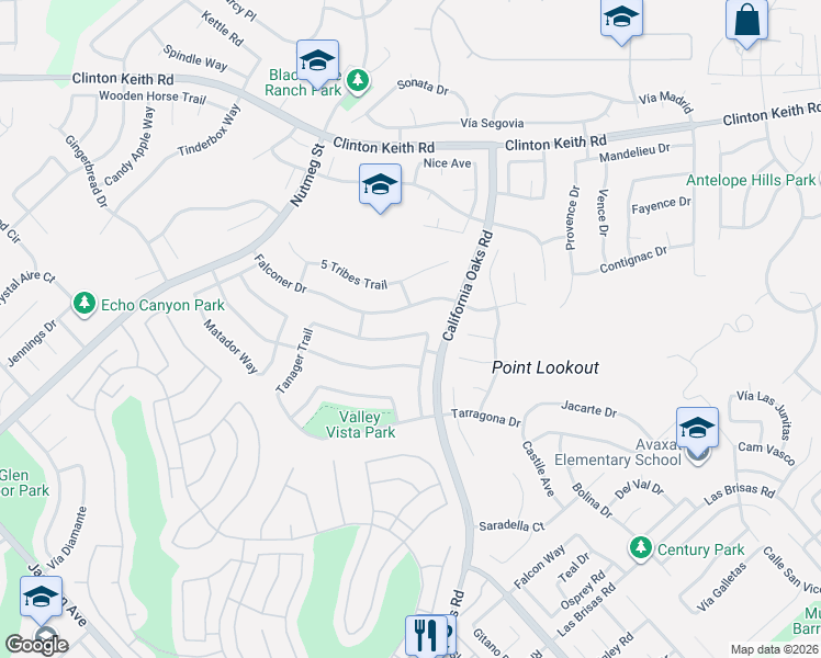 map of restaurants, bars, coffee shops, grocery stores, and more near 24102 Crowned Partridge Lane in Murrieta