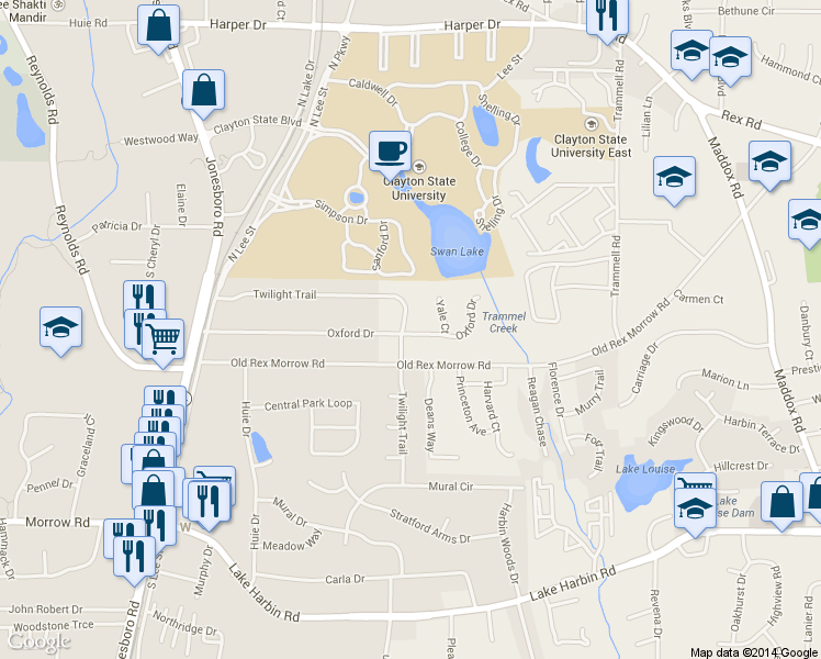 map of restaurants, bars, coffee shops, grocery stores, and more near 1840 Oxford Drive in Morrow