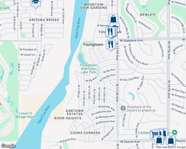map of restaurants, bars, coffee shops, grocery stores, and more near 11337 West Duluth Avenue in Youngtown