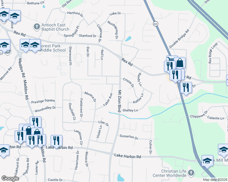 map of restaurants, bars, coffee shops, grocery stores, and more near 6046 Tabor Avenue in Morrow