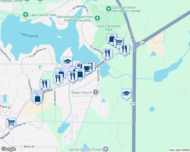 map of restaurants, bars, coffee shops, grocery stores, and more near 903 Bankhead Highway in Carrollton