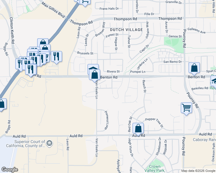 map of restaurants, bars, coffee shops, grocery stores, and more near 36626 Biscay Road in Winchester