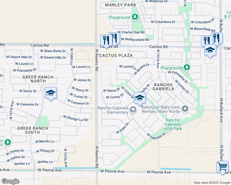 map of restaurants, bars, coffee shops, grocery stores, and more near 15340 West Cortez Street in Surprise