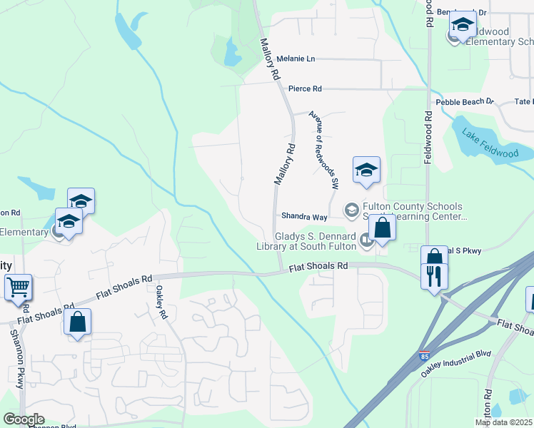map of restaurants, bars, coffee shops, grocery stores, and more near 6155 Mallory Road in College Park
