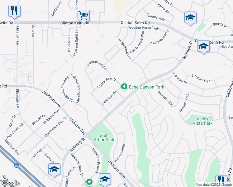 map of restaurants, bars, coffee shops, grocery stores, and more near 23707 Jameson St in Murrieta