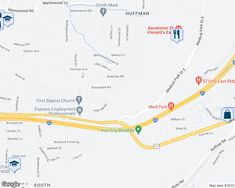 map of restaurants, bars, coffee shops, grocery stores, and more near 915 Barnisdale Circle in Birmingham