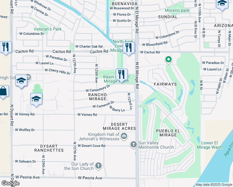 map of restaurants, bars, coffee shops, grocery stores, and more near 12413 West Sierra Street in El Mirage