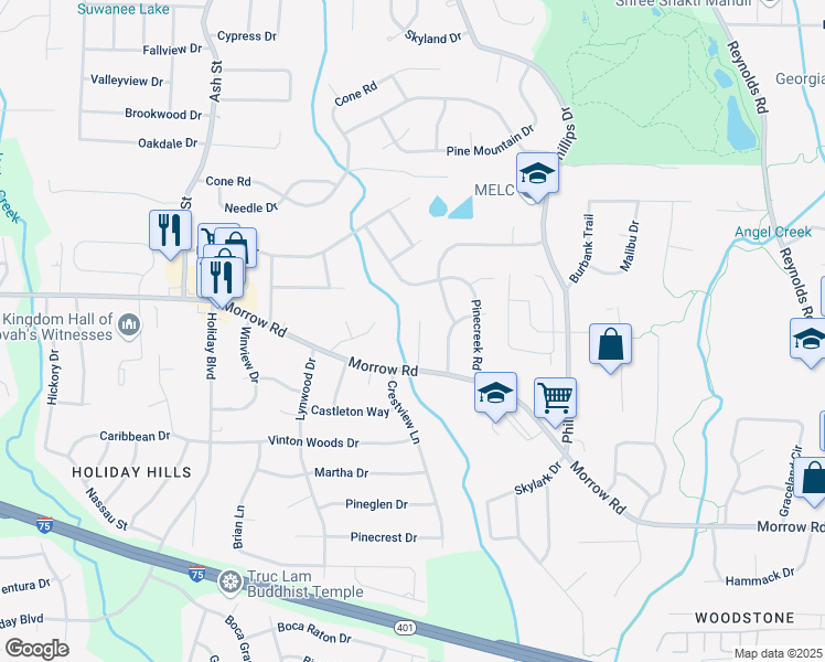 map of restaurants, bars, coffee shops, grocery stores, and more near 6033 Morrow Cove in Morrow