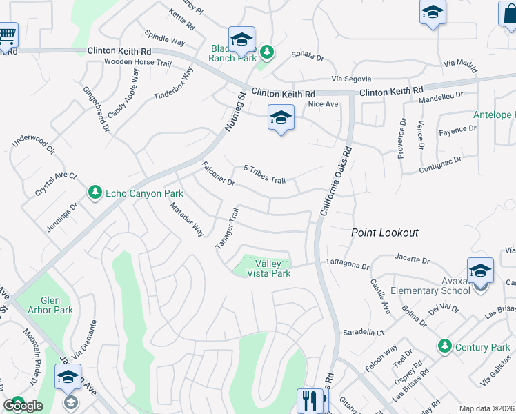 map of restaurants, bars, coffee shops, grocery stores, and more near 24026 Crowned Partridge Lane in Murrieta