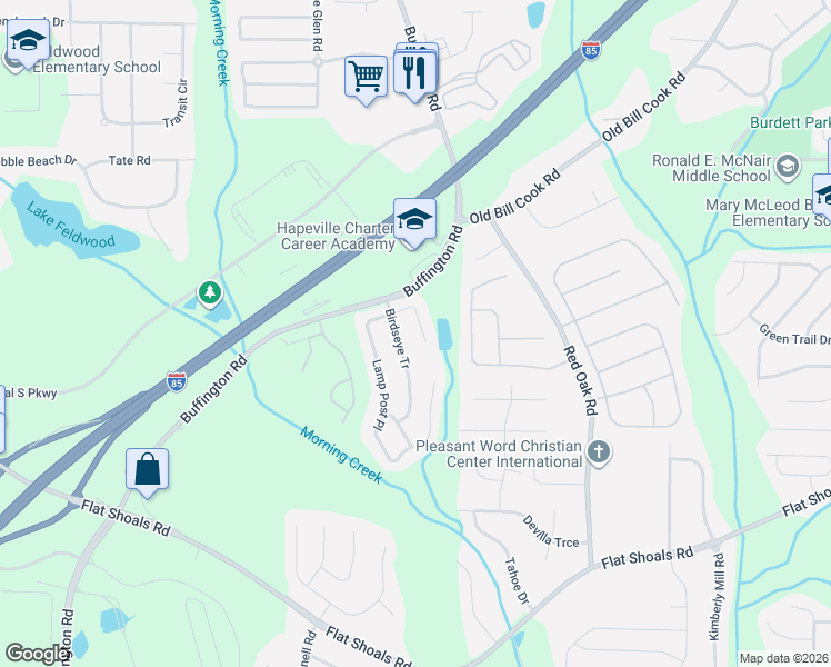 map of restaurants, bars, coffee shops, grocery stores, and more near 6012 Birdseye Tr in College Park