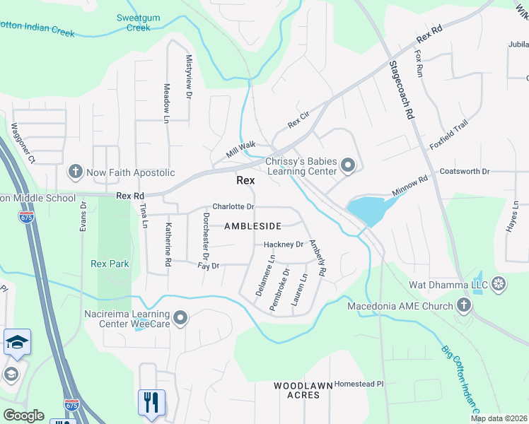 map of restaurants, bars, coffee shops, grocery stores, and more near 3765 Charlotte Drive in Rex