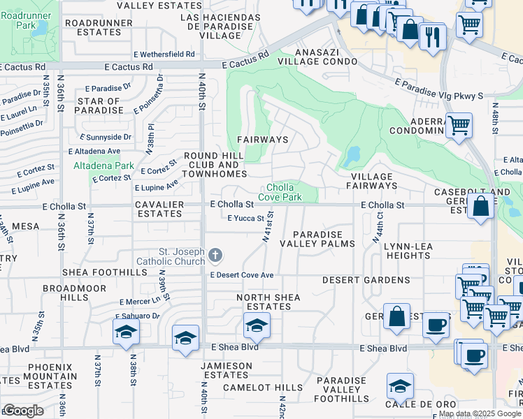 map of restaurants, bars, coffee shops, grocery stores, and more near 11225 North 41st Street in Phoenix