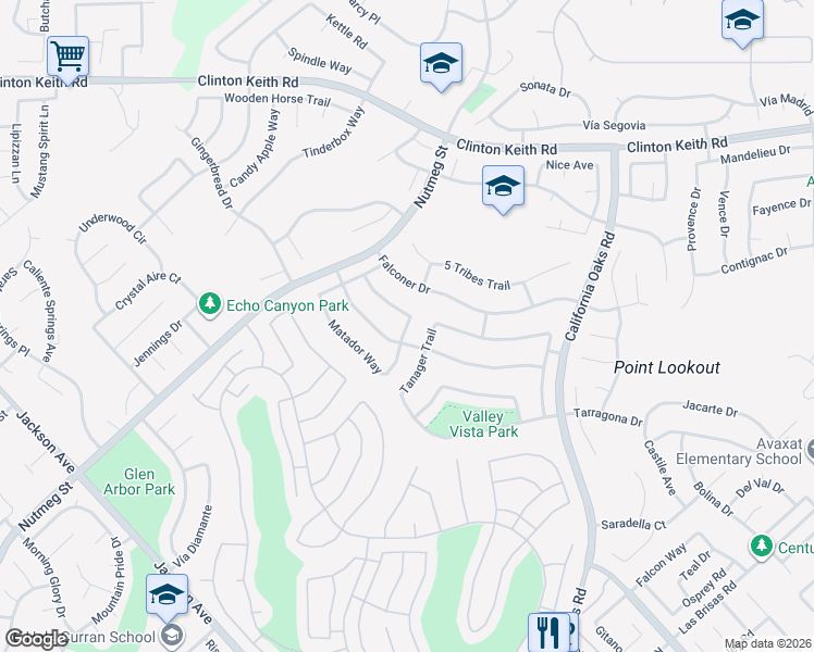 map of restaurants, bars, coffee shops, grocery stores, and more near 39976 Malacca Way in Murrieta
