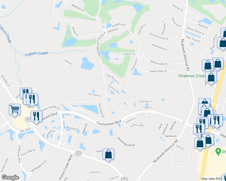map of restaurants, bars, coffee shops, grocery stores, and more near 131 Veranda Way in Murrells Inlet