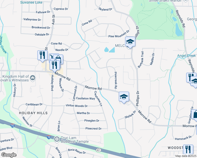 map of restaurants, bars, coffee shops, grocery stores, and more near 6033 Morrow Cove in Morrow