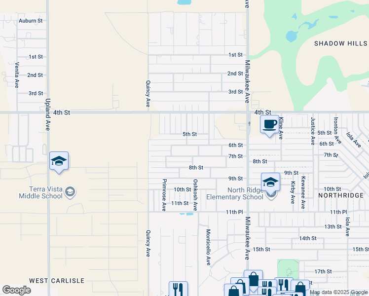 map of restaurants, bars, coffee shops, grocery stores, and more near 6801 6th Street in Lubbock