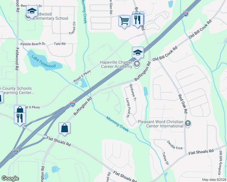 map of restaurants, bars, coffee shops, grocery stores, and more near 6131 Lamp Post Place in College Park
