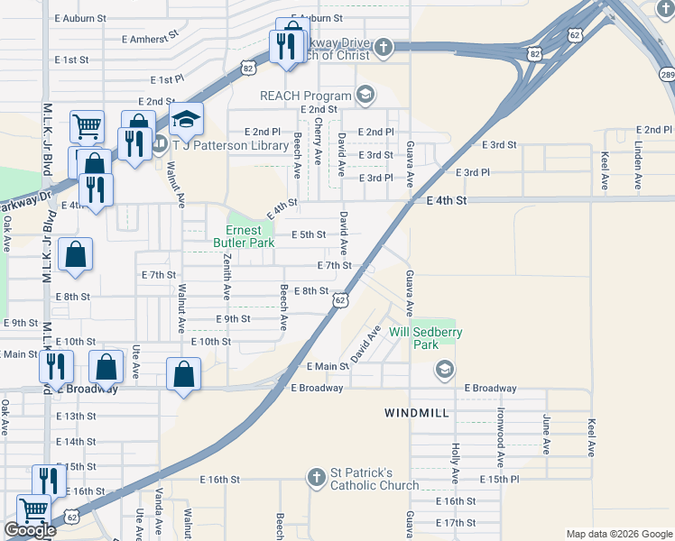 map of restaurants, bars, coffee shops, grocery stores, and more near 2826 East 7th Street in Lubbock