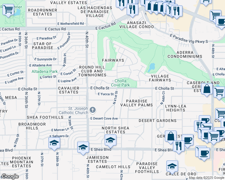 map of restaurants, bars, coffee shops, grocery stores, and more near 11225 North 41st Street in Phoenix