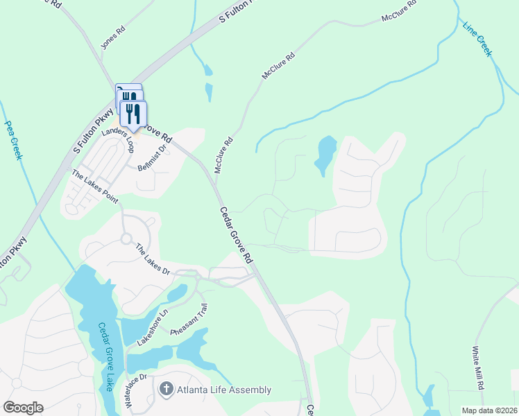 map of restaurants, bars, coffee shops, grocery stores, and more near 7527 Waverly Loop in Fairburn