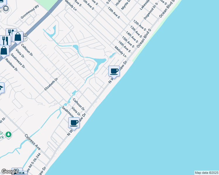 map of restaurants, bars, coffee shops, grocery stores, and more near 1720 North Waccamaw Drive in Murrells Inlet