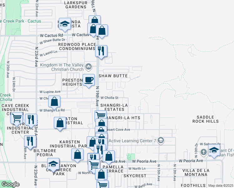 map of restaurants, bars, coffee shops, grocery stores, and more near 1716 West Cholla Street in Phoenix