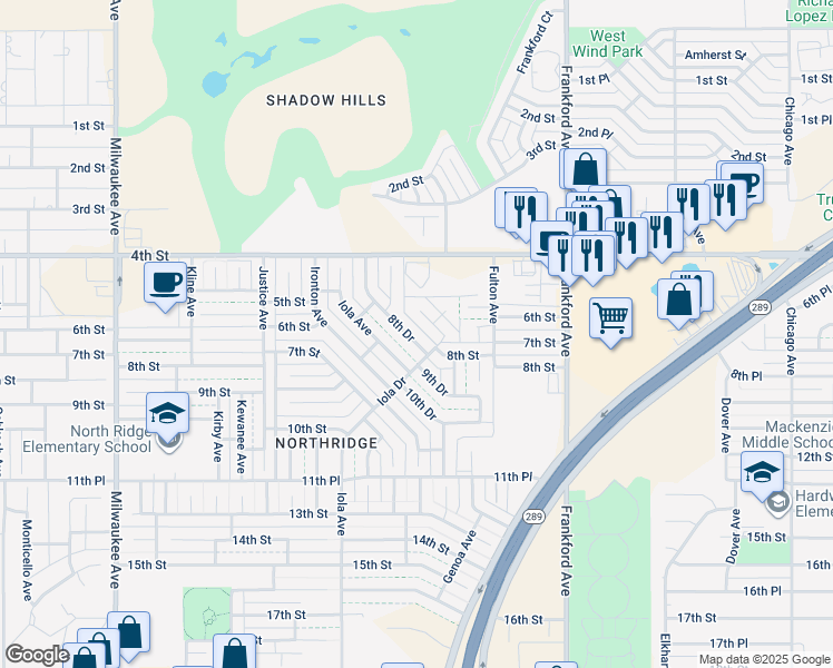 map of restaurants, bars, coffee shops, grocery stores, and more near 6110 8th Drive in Lubbock